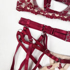 Kalp Nakışlı Açık Sütyen Takımı Balenli ve Push-Up Etkili Fantazi Set 93450