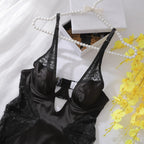 Derin V Yaka Saten Gecelik Dantel Detaylı, Yırtmaçlı ve Sırt Dekolteli Seksi Mini Elbise 42492