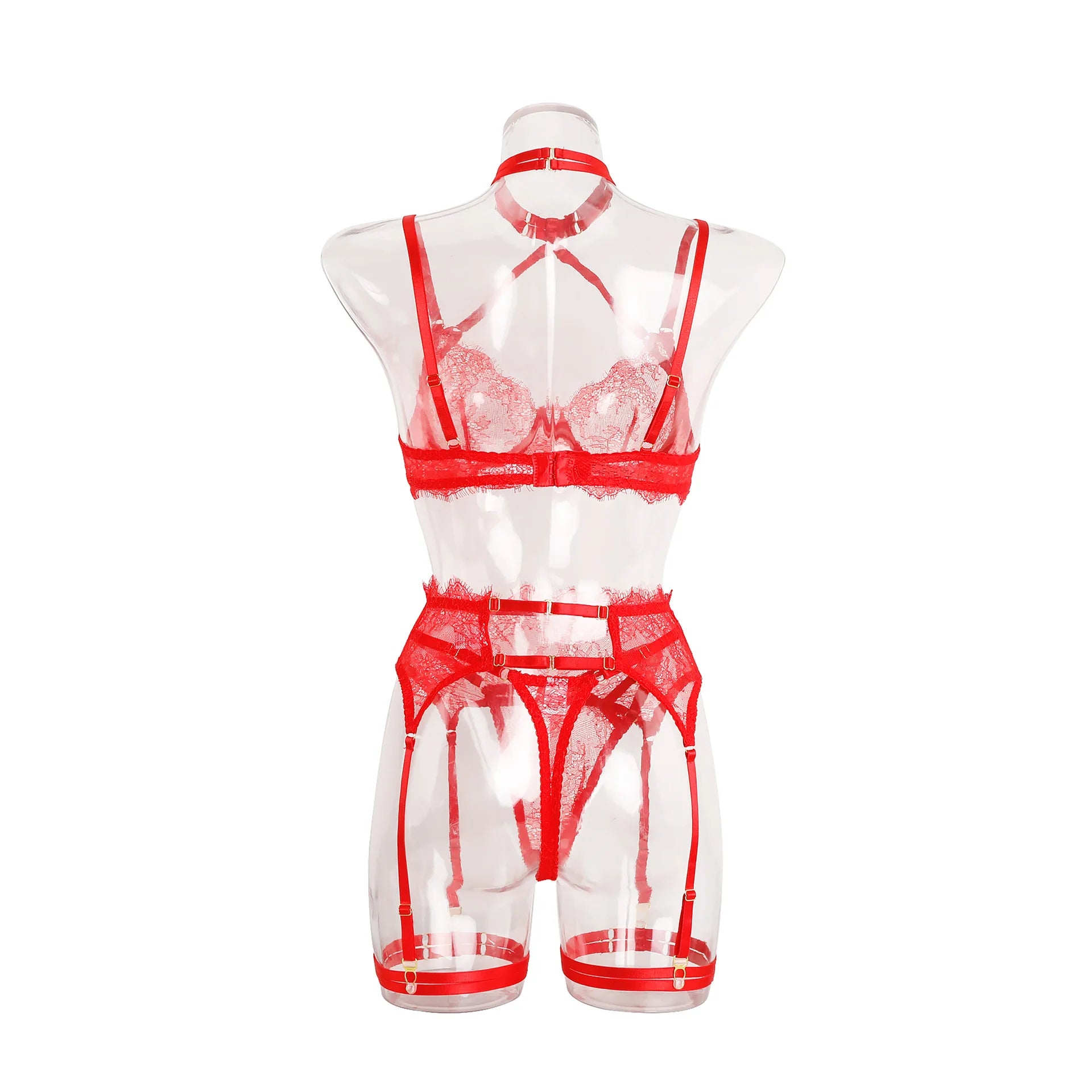 5 Parça Tasmalı Jartiyer Seti Harness Detaylı, Dantelli Fantazi İç Giyim Takımı 85218