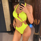 Kadın Bikini Mayokini Seksi Halter Asimetrik Tek Omuzlu Tek Parça Mayo 89430