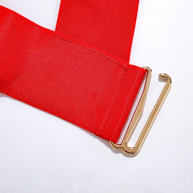 Bandaj Detaylı Halter Yaka Bodysuit Yüksek Kesim Siyah Fantazi Vücut Çorabı 35565