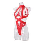 Bandaj Detaylı Halter Yaka Bodysuit Yüksek Kesim Siyah Fantazi Vücut Çorabı 35565