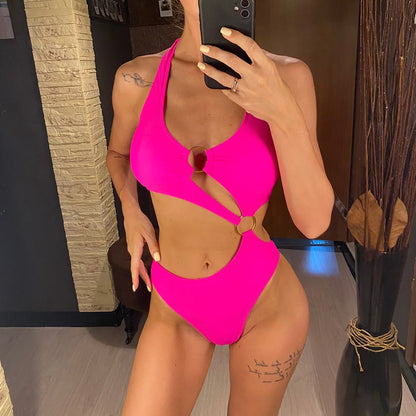 Kadın Bikini Mayokini Seksi Halter Asimetrik Tek Omuzlu Tek Parça Mayo 89430