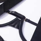 Bandaj Detaylı Halter Yaka Bodysuit Yüksek Kesim Siyah Fantazi Vücut Çorabı 35565