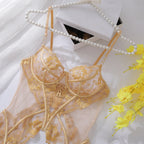 İşlemeli Şeffaf Dantel Büstiyer Seti Fantazi Takım 62584