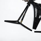 Lüks Dantel İç Giyim Seti Çiçek İşlemeli, Jartiyerli ve Balenli 3 Parça Fantazi Takım 65414