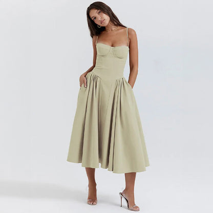 Women's Dress Strappy Summer Midi Dress 9586 