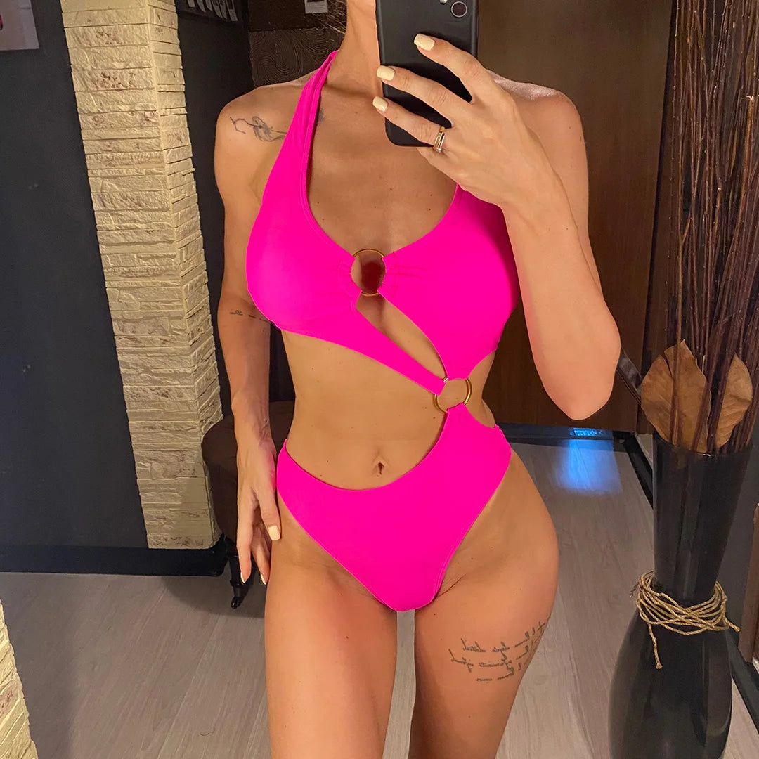 Kadın Bikini Mayokini Seksi Halter Asimetrik Tek Omuzlu Tek Parça Mayo 89430