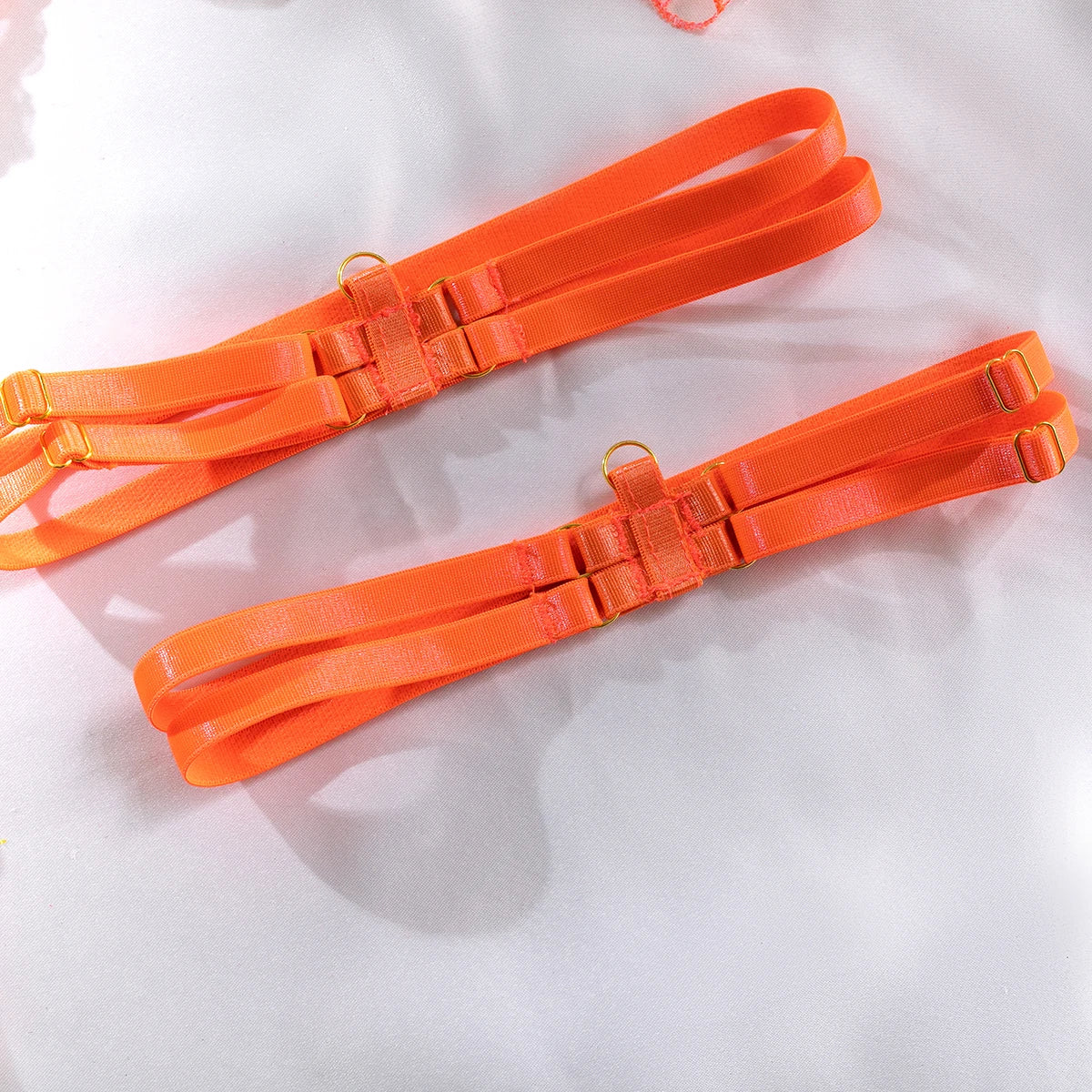 Neon Turuncu 4'lü Jartiyer Seti Bacak Bantlı ve Öpücük Nakışlı Fantazi Takım 83192