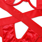 Bandaj Detaylı Halter Yaka Bodysuit Yüksek Kesim Siyah Fantazi Vücut Çorabı 35565