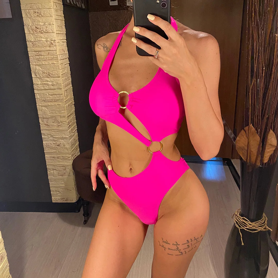 Kadın Bikini Mayokini Seksi Halter Asimetrik Tek Omuzlu Tek Parça Mayo 89430