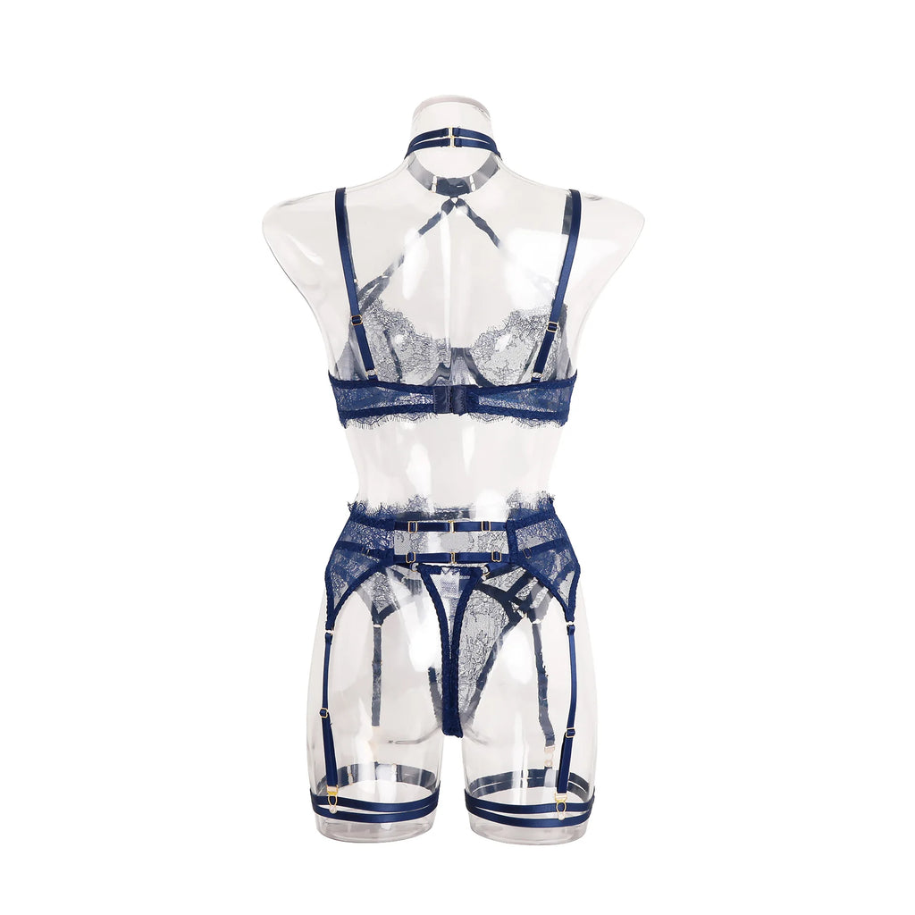 5 Parça Tasmalı Jartiyer Seti Harness Detaylı, Dantelli Fantazi İç Giyim Takımı 85218