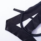 Bandaj Detaylı Halter Yaka Bodysuit Yüksek Kesim Siyah Fantazi Vücut Çorabı 35565