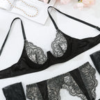 Uzun Eldivenli Dantel Jartiyer Takımı  Göğüs Bantlı Fantazi İç Giyim Seti 57080