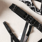 Leopar Desenli 3'lü Jartiyer Takımı: Strappy Bantlı Fantazi İç Giyim Seti 06146