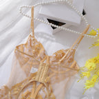 İşlemeli Şeffaf Dantel Büstiyer Seti Fantazi Takım 62584