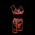 Neon Turuncu 4'lü Jartiyer Seti Bacak Bantlı ve Öpücük Nakışlı Fantazi Takım 83192