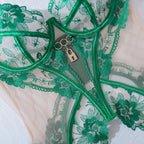 İşlemeli Şeffaf Dantel Büstiyer Seti Fantazi Takım 62584