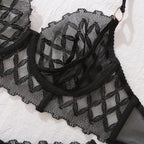 Geometrik Desenli Göğüs Bantlı Jartiyer Seti Lüks İç Giyim 38003