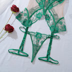 İşlemeli Şeffaf Dantel Büstiyer Seti Fantazi Takım 62584