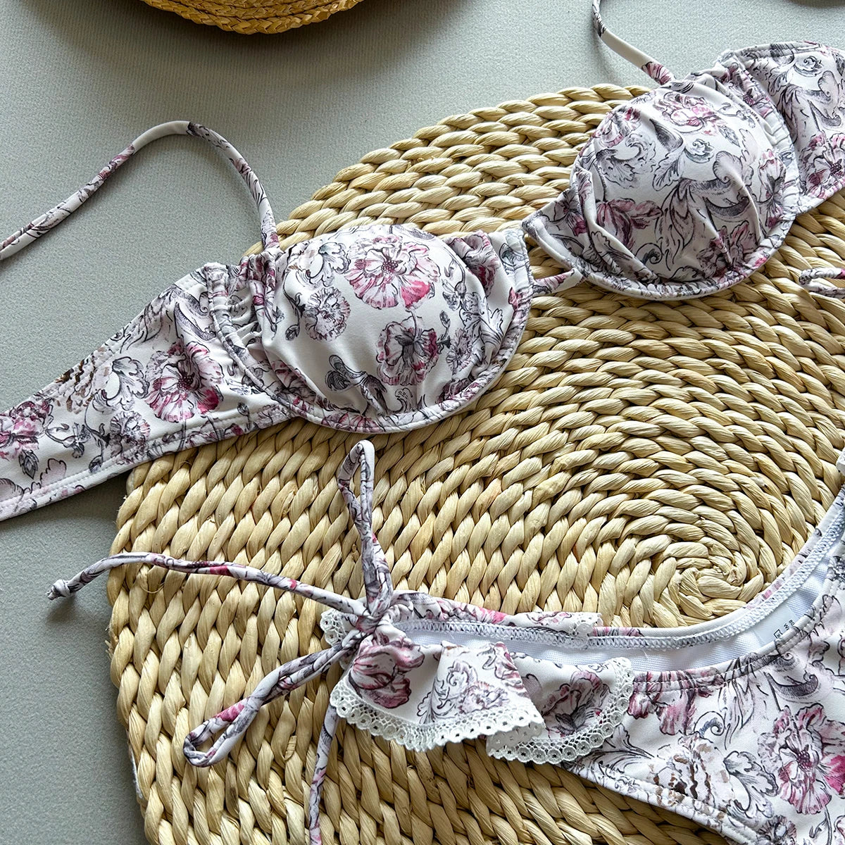 Kadın Bikini Destekli Push Up Çiçek Desenli 92448