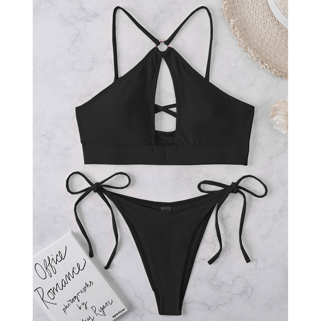 Kadın Bikini Boyundan Bağlamalı Halter Bikini 01430486