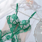 İşlemeli Şeffaf Dantel Büstiyer Seti Fantazi Takım 62584