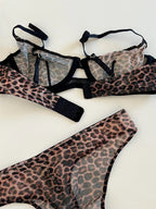 Leopar Desenli Şeffaf Tül Sütyen ve Tanga Takımı 14336