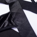 Bandaj Detaylı Halter Yaka Bodysuit Yüksek Kesim Siyah Fantazi Vücut Çorabı 35565