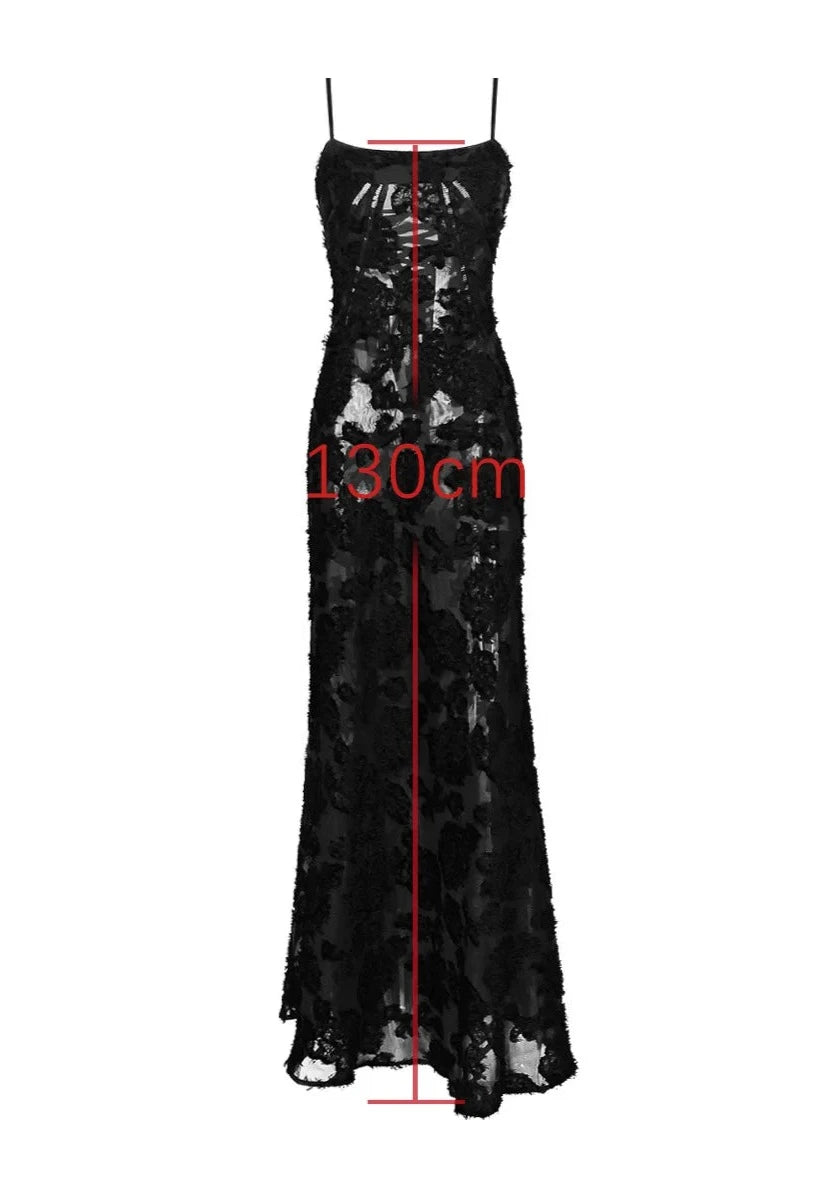 Kadın Maxi Dantel Askılı Siyah Uzun Elbise 51398