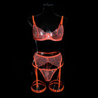 Neon Turuncu 4'lü Jartiyer Seti Bacak Bantlı ve Öpücük Nakışlı Fantazi Takım 83192