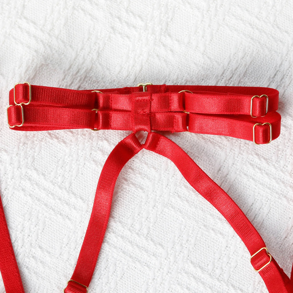 5 Parça Tasmalı Jartiyer Seti Harness Detaylı, Dantelli Fantazi İç Giyim Takımı 85218