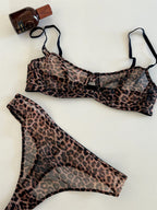 Leopar Desenli Şeffaf Tül Sütyen ve Tanga Takımı 14336