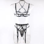 Leopar Desenli 3'lü Jartiyer Takımı: Strappy Bantlı Fantazi İç Giyim Seti 06146