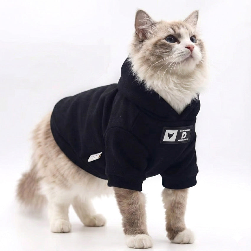 Siyah Kapüşonlu Kedi Sweatshirt Pamuklu Kışlık Kedi Kıyafeti 67961