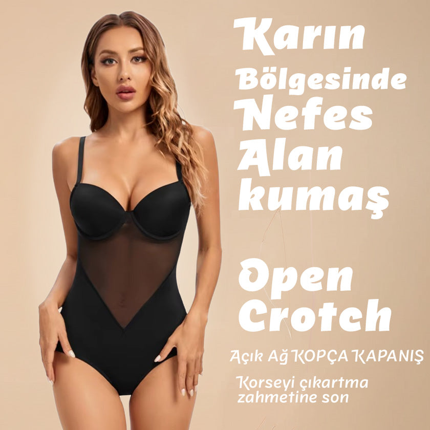 Transparan Detaylı Balenli Push-Up Toparlayıcı Bodysuit Korse 34284 ÜCRETSİZ KARGO