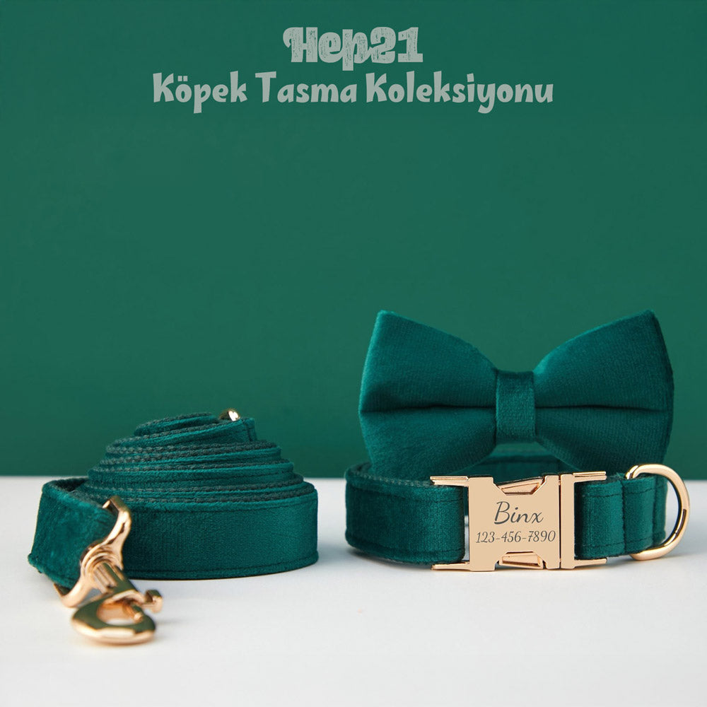 Köpek Boyun Tasması İsimli Christmas Yeşil Kadife 653511