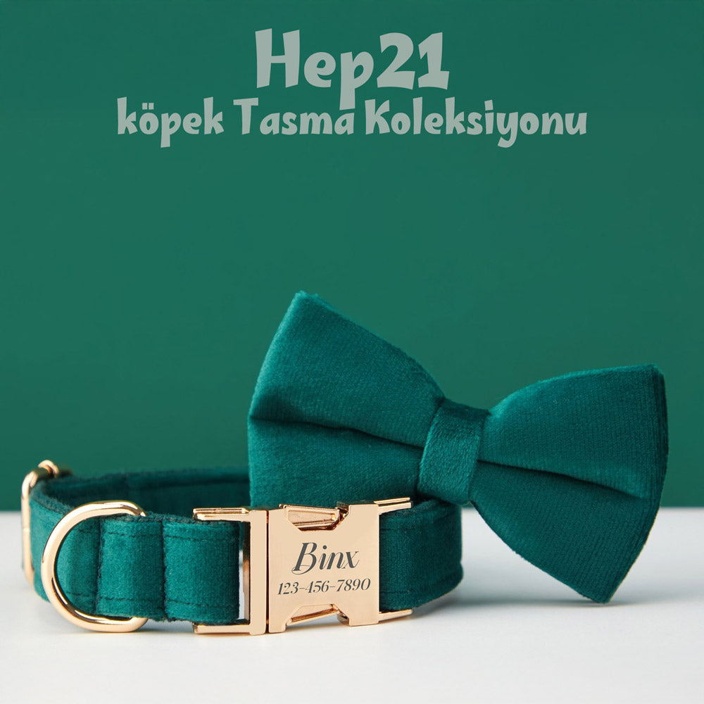 Köpek Boyun Tasması İsimli Christmas Yeşil Kadife 653511