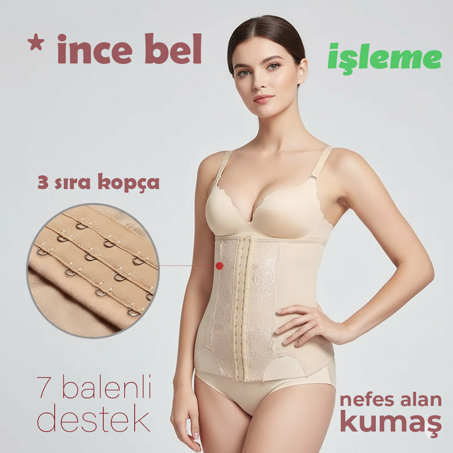 Dantel İşlemeli 7 Balenli Bel İnceltici ve Toparlayıcı Kadın Korse 28060