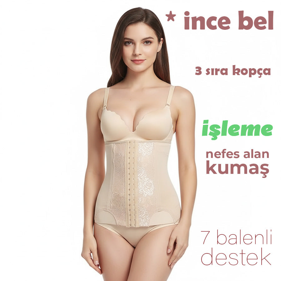 Dantel İşlemeli 7 Balenli Bel İnceltici ve Toparlayıcı Kadın Korse 28060