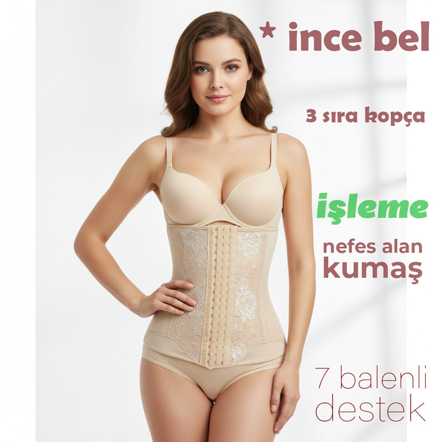 Dantel İşlemeli 7 Balenli Bel İnceltici ve Toparlayıcı Kadın Korse 28060