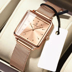 Kadın Saati Kare Kasa Hasır Kordonlu 25070