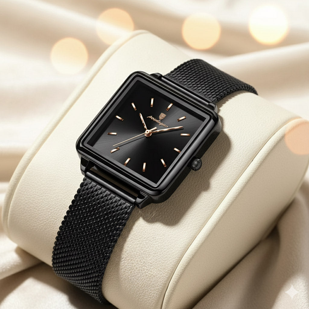 Kadın Saati Kare Kasa Hasır Kordonlu 25070