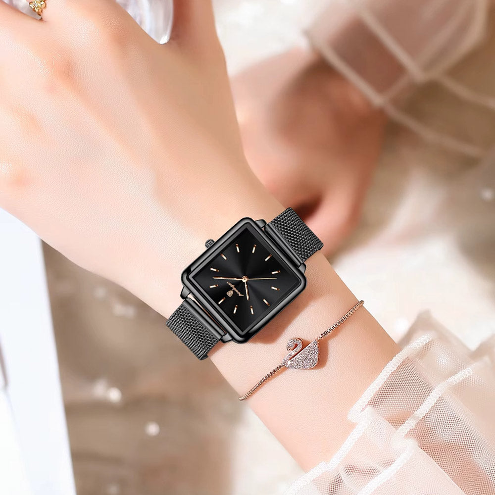 Kadın Saati Kare Kasa Hasır Kordonlu 25070