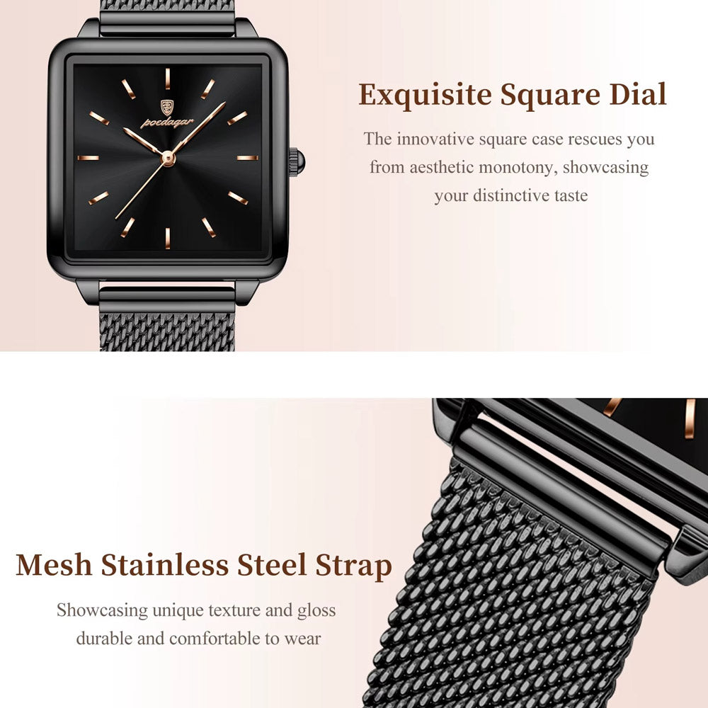 Kadın Saati Kare Kasa Hasır Kordonlu 25070