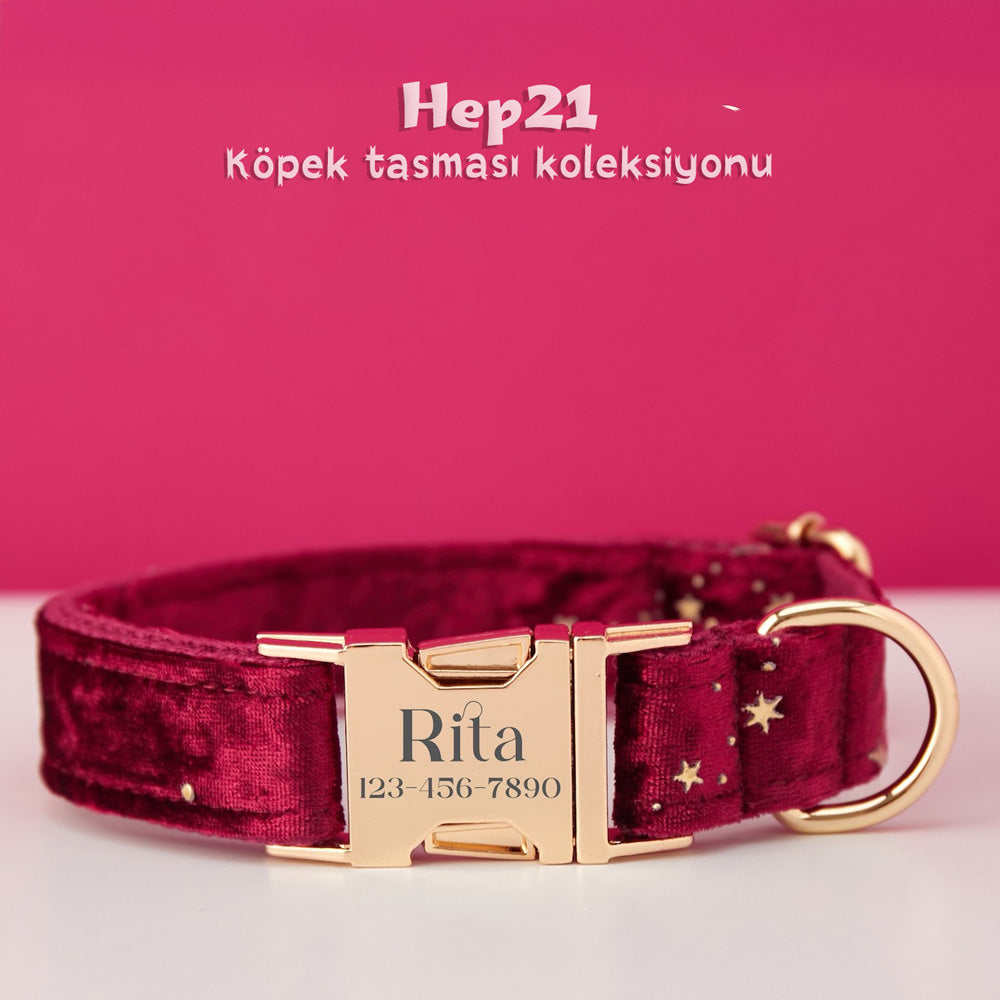 Köpek Boyun Tasması İsimli Bordo Kadife 764243