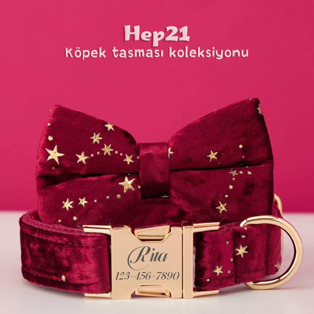 Köpek Boyun Tasması İsimli Bordo Kadife 764243