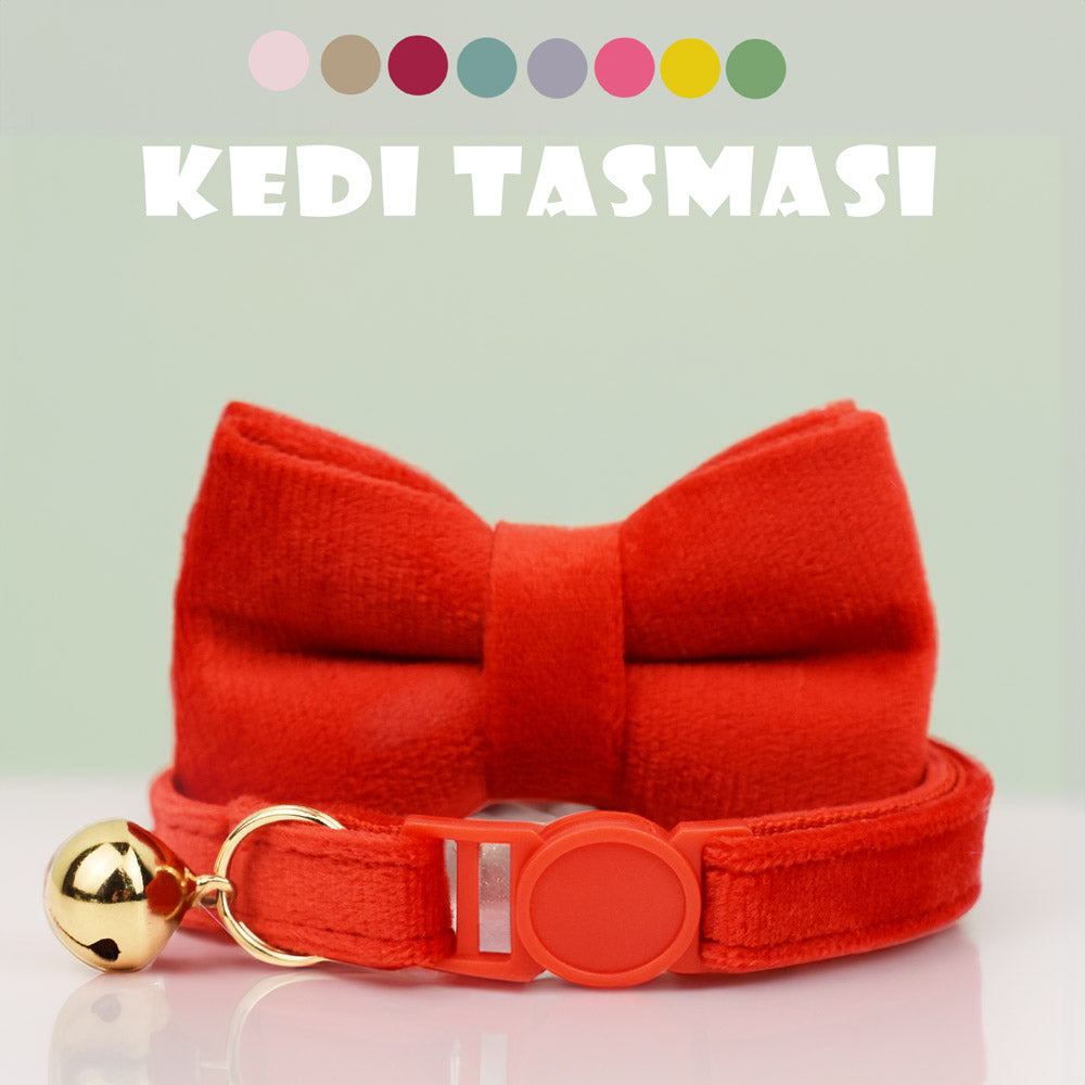 Papyonlu Kedi tasması Güvenlikli Zilli Kedi Tasma