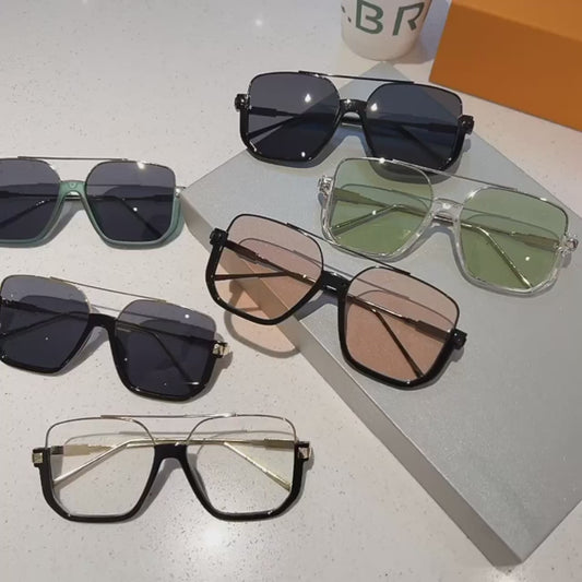 Retro Pilot Detaylı Kare Güneş Gözlüğü UV400 | Dörtgen Çerçeve 00856